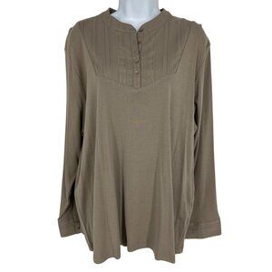 C.J. Banks Taupe Long Sleeve Blouse With Button Placket & Cuffed Sleeves Size 2X